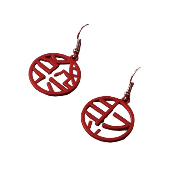 Chinese New Year Red Drop Earrings - Picture 4 of 5